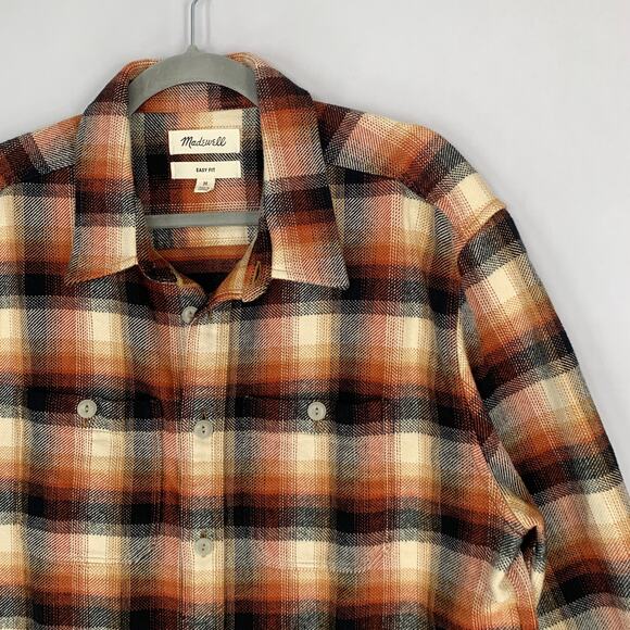 Madewell Men Brushed Flannel Easy Long Sleeve Shirt M Brown Plaid Button Up - Picture 6 of 14